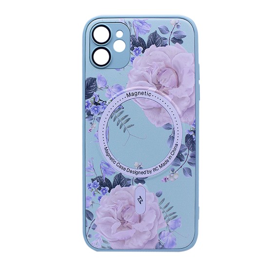 Flower Design Magnetic Case for Apple iPhone 12 Green